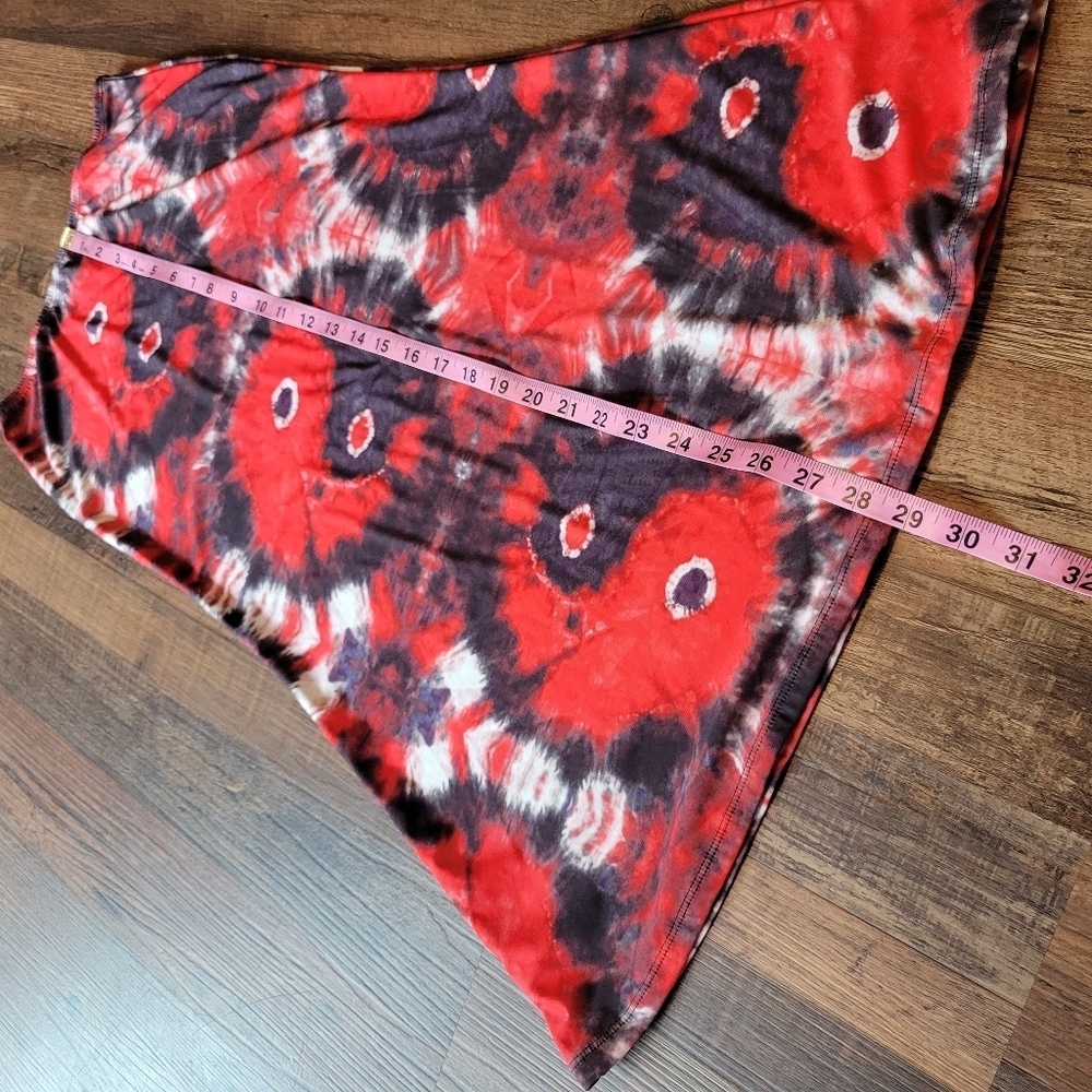 90s Omighty Red Black White Tie Dye Ying Yang Print Skirt Or Strapless Dress - Picture 6 of 6